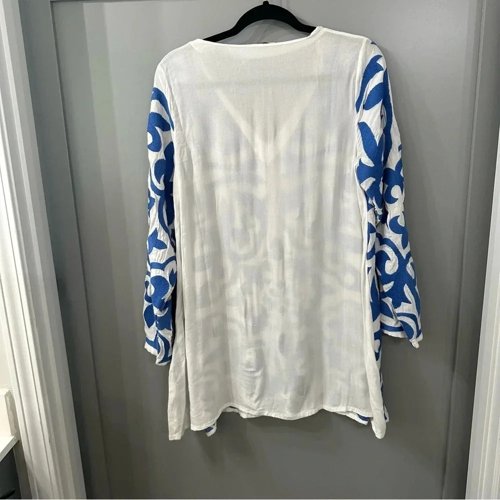 PIA PAURO Anthropologie Dress Blue and White Embroidered Dress Size Small - Picture 5 of 6